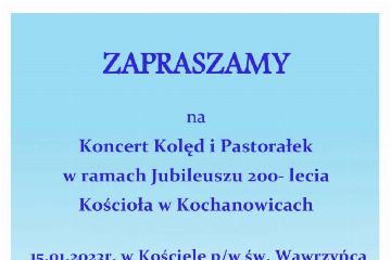 Koncert kolęd i pastorałek w ramach Jubileuszu 200-lecia kościoła w Kochanowicach