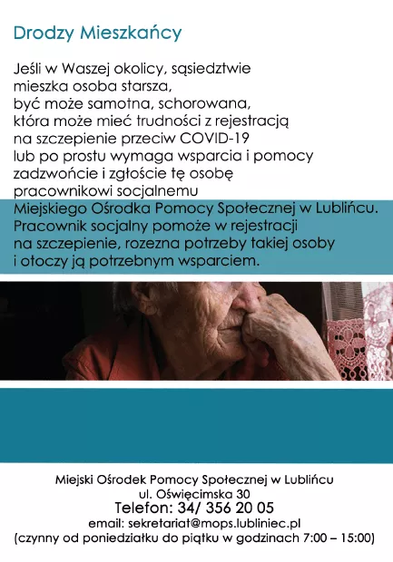 MOPS Lubliniec: Apel do mieszkańców w sprawie szczepień