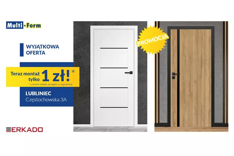 Wstąp do salonu Multi-Form w Lublińcu i złap okazję na montaż drzwi za 1zł!
