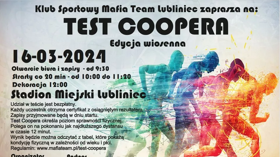 Test Coopera na Stadionie Miejskim w Lublińcu plakat