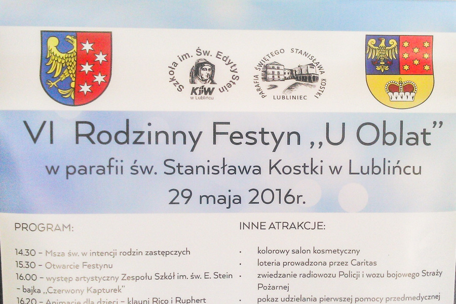 VI Rodzinny Festyn U Oblat 2016 - program